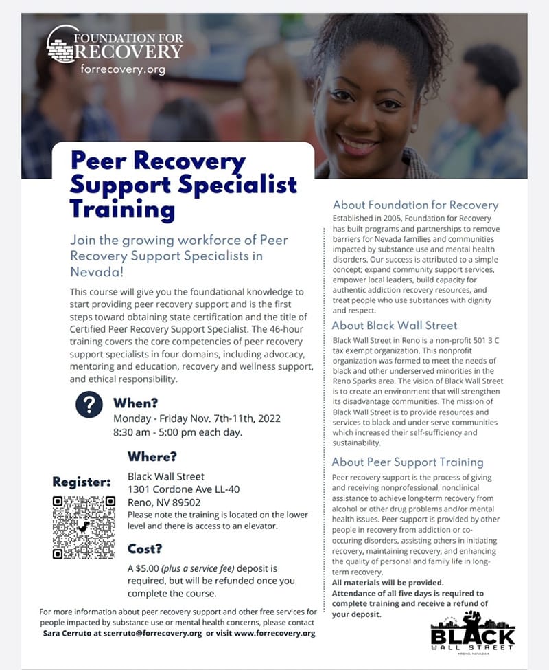 Peer Recovery Support Specialist Training at Black Wall Street Reno